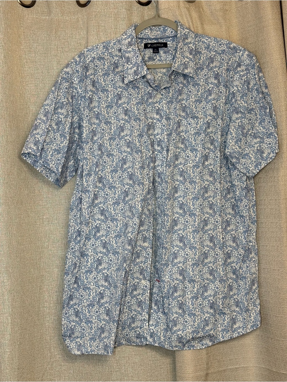 Daniel Cremieux Blue and White Floral Short-Sleeve Button-Down Shirt